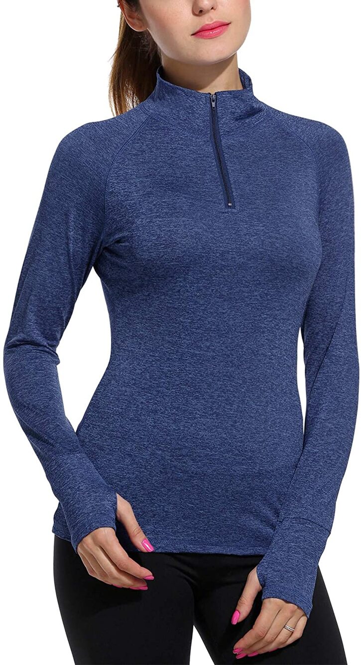 Gaiam Womens Navy Heather Half-Zip Pullover Sweatshirt Small NEW Thumbhole